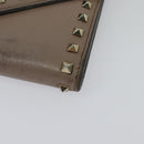 VALENTINO Studs Chain Shoulder Wallet Leather Pink Silver Auth BA4061-16