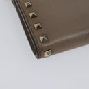 VALENTINO Studs Chain Shoulder Wallet Leather Pink Silver Auth BA4061-17