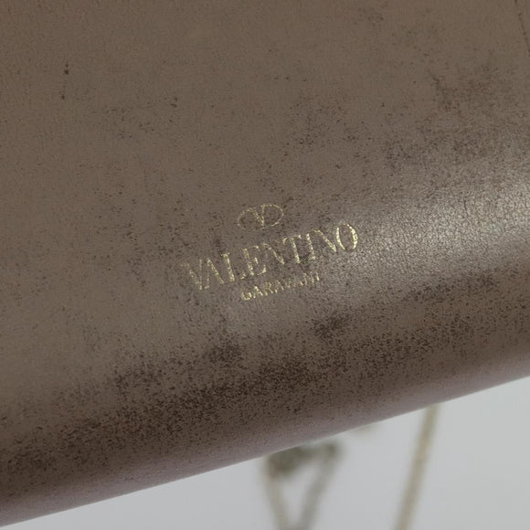 VALENTINO Studs Chain Shoulder Wallet Leather Pink Silver Auth BA4061