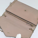 VALENTINO Studs Chain Shoulder Wallet Leather Pink Silver Auth BA4061-10