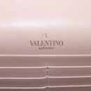 VALENTINO Studs Chain Shoulder Wallet Leather Pink Silver Auth BA4061-19