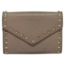 VALENTINO Studs Chain Shoulder Wallet Leather Pink Silver Auth BA4061-13