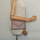 VALENTINO Studs Chain Shoulder Wallet Leather Pink Silver Auth BA4061-27