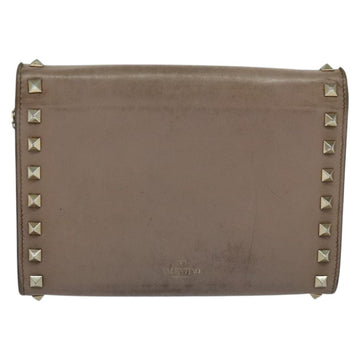 VALENTINO Studs Chain Shoulder Wallet Leather Pink Silver Auth BA4061 - 0