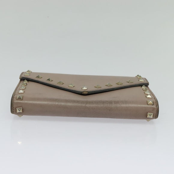 VALENTINO Studs Chain Shoulder Wallet Leather Pink Silver Auth BA4061