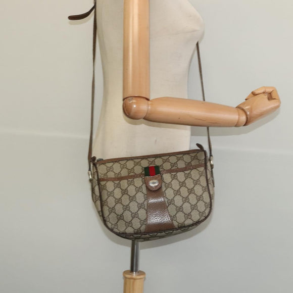GUCCI GG Supreme Web Sherry Line Bag PVC Beige Gold 89 02 032 Auth BA4062
