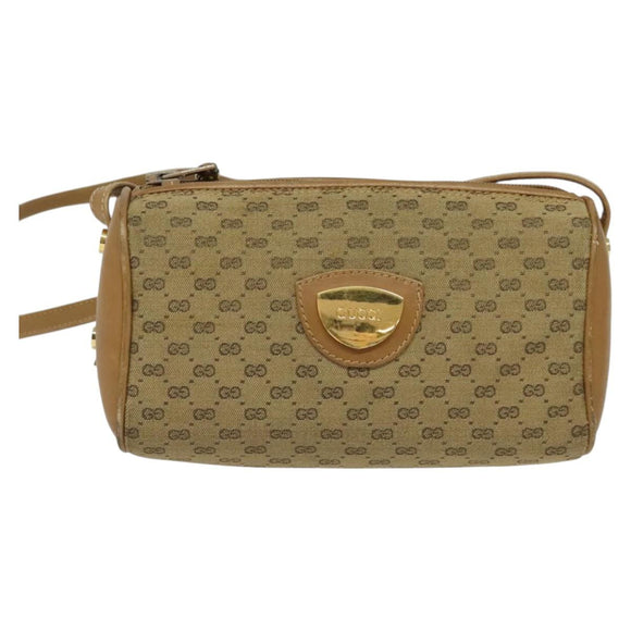 GUCCI Micro GG Canvas Shoulder Bag Vintage Beige Gold Auth BA4063