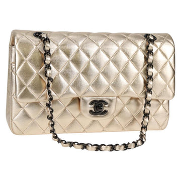 CHANEL Matelasse 25 Double Flap Chain Bag Lamb Skin Gold CC Auth BA4084SM