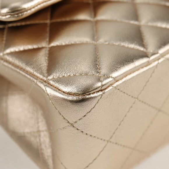 CHANEL Matelasse 25 Double Flap Chain Bag Lamb Skin Gold CC Auth BA4084SM