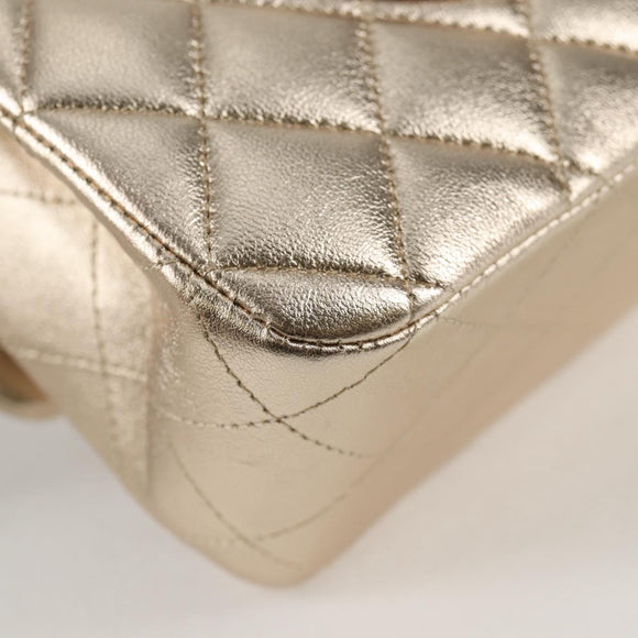 CHANEL Matelasse 25 Double Flap Chain Bag Lamb Skin Gold CC Auth BA4084SM