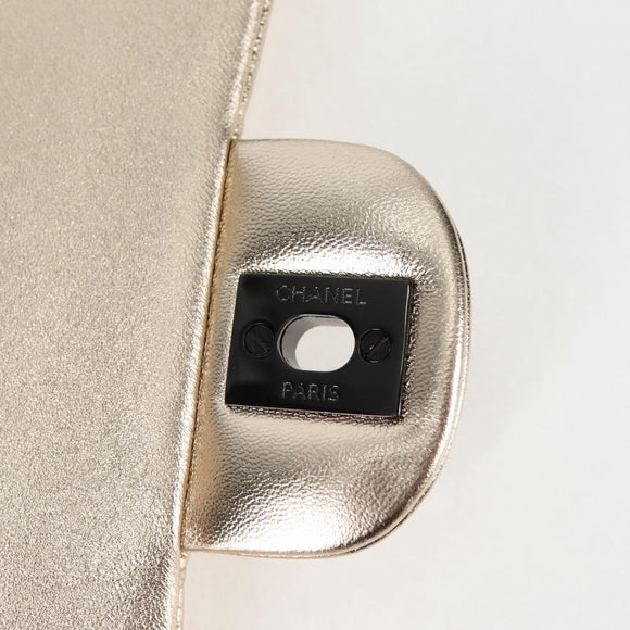 CHANEL Matelasse 25 Double Flap Chain Bag Lamb Skin Gold CC Auth BA4084SM