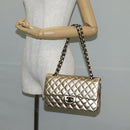 CHANEL Matelasse 25 Double Flap Chain Bag Lamb Skin Gold CC Auth BA4084SM-28