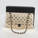 CHANEL Matelasse 25 Double Flap Chain Bag Lamb Skin Gold CC Auth BA4084SM-12
