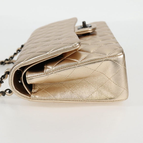 CHANEL Matelasse 25 Double Flap Chain Bag Lamb Skin Gold CC Auth BA4084SM