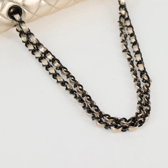 CHANEL Matelasse 25 Double Flap Chain Bag Lamb Skin Gold CC Auth BA4084SM