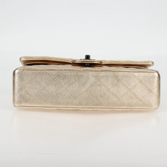 CHANEL Matelasse 25 Double Flap Chain Bag Lamb Skin Gold CC Auth BA4084SM