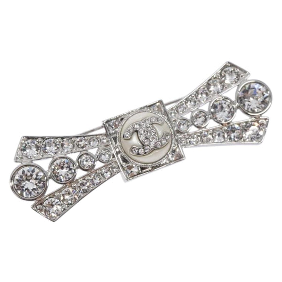 CHANEL COCO Mark Brooch metal Silver CC Auth BA4086M