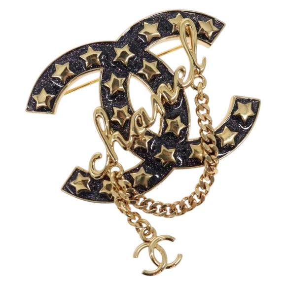 CHANEL COCO Mark Brooch metal Gold CC Auth BA4087M