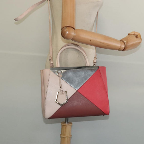 FENDI Petite to Jules Hand Bag Leather 2way Pink Silver Auth BA4096
