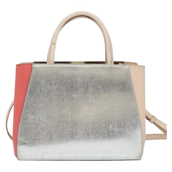 FENDI Petite to Jules Hand Bag Leather 2way Pink Silver Auth BA4096