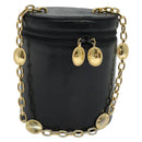 Christian Dior Chain Vanity Pouch Leather Black Gold Auth BA4097-1