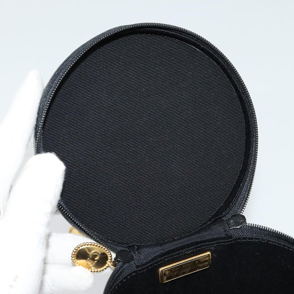 Christian Dior Chain Vanity Pouch Leather Black Gold Auth BA4097