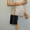 Christian Dior Chain Vanity Pouch Leather Black Gold Auth BA4097-19