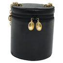 Christian Dior Chain Vanity Pouch Leather Black Gold Auth BA4097-13