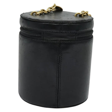 Christian Dior Chain Vanity Pouch Leather Black Gold Auth BA4097 - 0