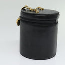 Christian Dior Chain Vanity Pouch Leather Black Gold Auth BA4097-3