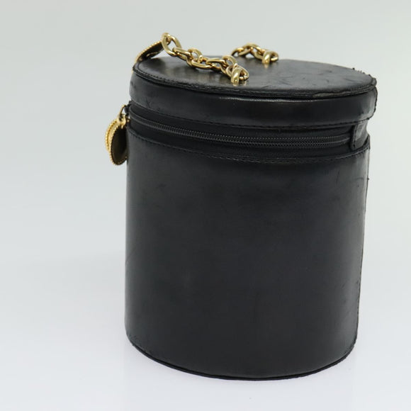Christian Dior Chain Vanity Pouch Leather Black Gold Auth BA4097