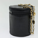 Christian Dior Chain Vanity Pouch Leather Black Gold Auth BA4097-4