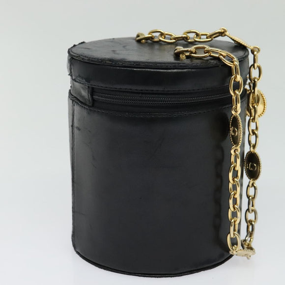 Christian Dior Chain Vanity Pouch Leather Black Gold Auth BA4097