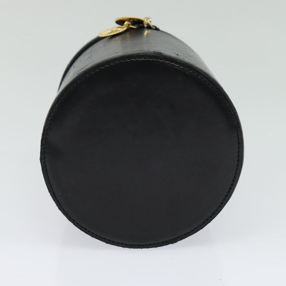 Christian Dior Chain Vanity Pouch Leather Black Gold Auth BA4097