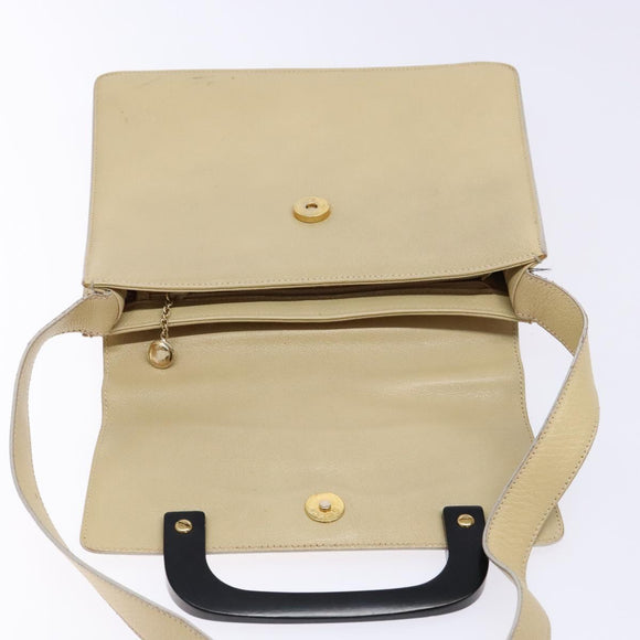 GUCCI Shoulder Bag Leather Cream Gold Auth BA4121