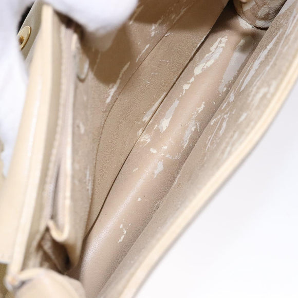 GUCCI Shoulder Bag Leather Cream Gold Auth BA4121