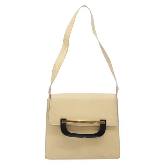 GUCCI Shoulder Bag Leather Cream Gold Auth BA4121