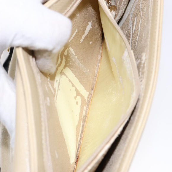 GUCCI Shoulder Bag Leather Cream Gold Auth BA4121