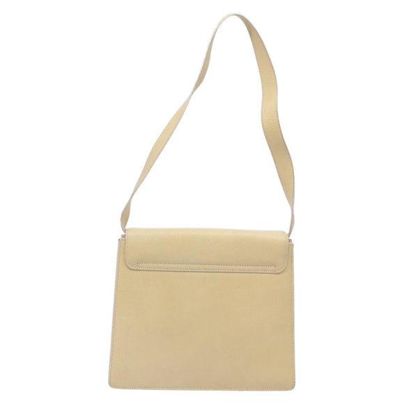 GUCCI Shoulder Bag Leather Cream Gold Auth BA4121