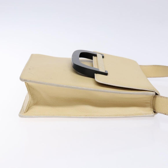 GUCCI Shoulder Bag Leather Cream Gold Auth BA4121