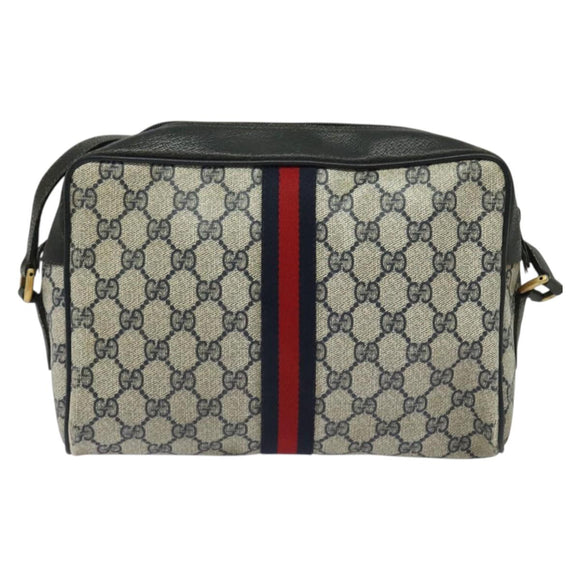 GUCCI GG Supreme Sherry Line Shoulder Bag PVC Navy Gold 98 02 005 Auth BA4122