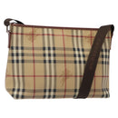 BURBERRY Nova Check Shoulder Bag PVC Beige Gold Auth BA4127-1