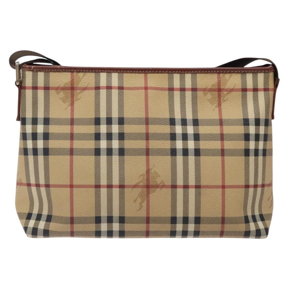 BURBERRY Nova Check Shoulder Bag PVC Beige Gold Auth BA4127