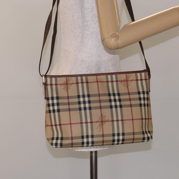 BURBERRY Nova Check Shoulder Bag PVC Beige Gold Auth BA4127