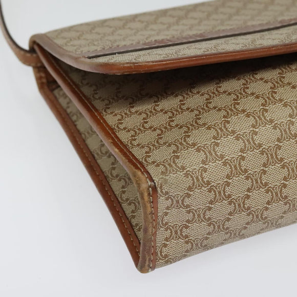 CELINE Macadam Canvas Shoulder Bag PVC Beige Gold Auth BA4128