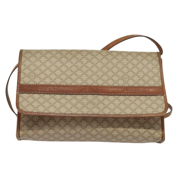 CELINE Macadam Canvas Shoulder Bag PVC Beige Gold Auth BA4128