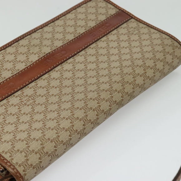 CELINE Macadam Canvas Shoulder Bag PVC Beige Gold Auth BA4128