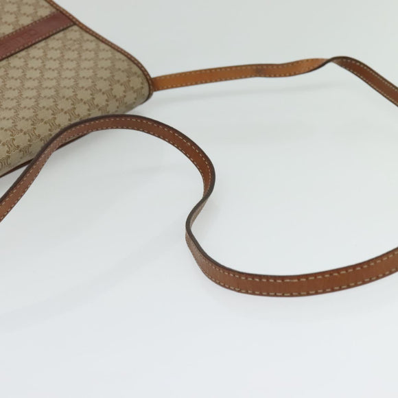 CELINE Macadam Canvas Shoulder Bag PVC Beige Gold Auth BA4128