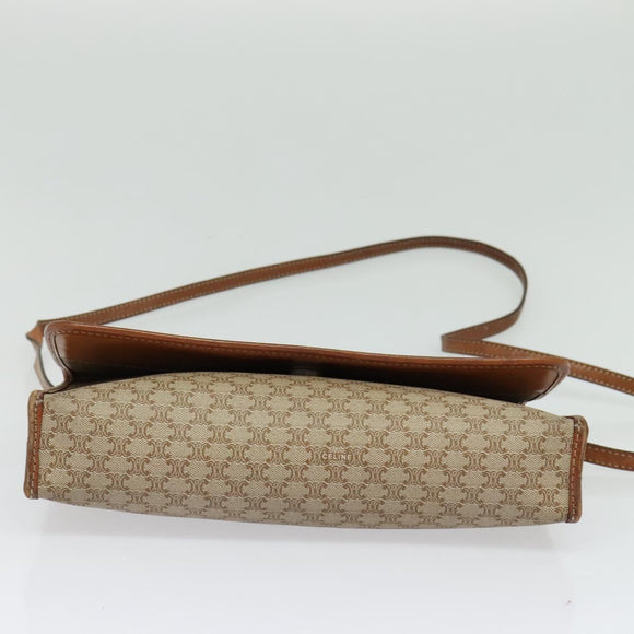 CELINE Macadam Canvas Shoulder Bag PVC Beige Gold Auth BA4128