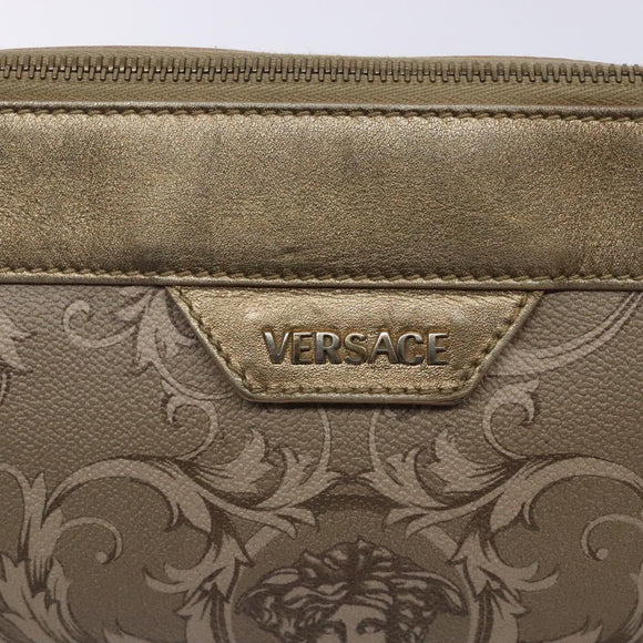 VERSACE Chain Shoulder Bag PVC Canvas Beige Gold Auth BA4156